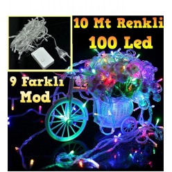 100 Ledli Renkli 5 Fonksiyonlu 10 Mt Led Yılbaşı Ağaç Süsü Sarkıt Işık Led Işık Ağaç Süsleme