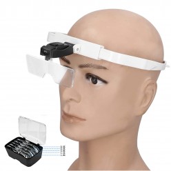 Ledli Led Işıklı Lambalı Büyüteç Lup Mercek Gözlük Şapka Kafa Büyüteci Lambası 5 Lensli  TH-9201