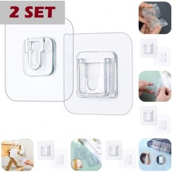 2 Li Set Çift Taraflı Yapışkanlı Geçmeli Klips Eşya Sabitleme Askısı Şeffaf Duvar Kancası 