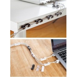 Yapışkanlı Mini 20 LI Klips USB Pc Adaptör Kablo Tutucu Aparat Şeffaf Renk