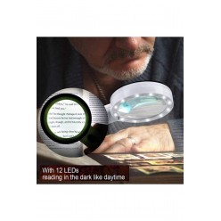 30x 95 mm Çift Hd Optik Cam Lens El Büyüteç 1 Uv 12 Led Işıklı BÜYÜTEÇ 