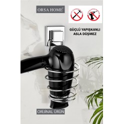 Fön Makinesi Tutucu Kare Güçlü Macun Yapışkanlı Saç Kurutma Makine Askısı Krom Fönlük