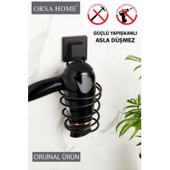 Fön Makinesi Askısı Yapışkanlı Saç Kurutma Makine Askısı, Mat Siyah Fönlük, Fön Makine Askısı,