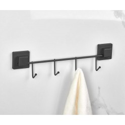 Askılık, Yapışkanlı 4 Lü Askı Siyah, Havlu Askılığı, Banyo Askılığı, Kıyafet Askılığı