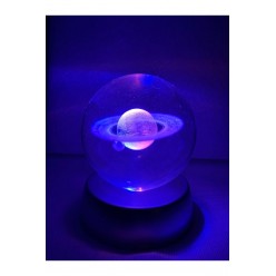 Satürnlü 3D Cam Küre Satürn Işıklı Cam Küre Pilli Büyük Boy 6 Cm Ve 8 Değişen Renk  