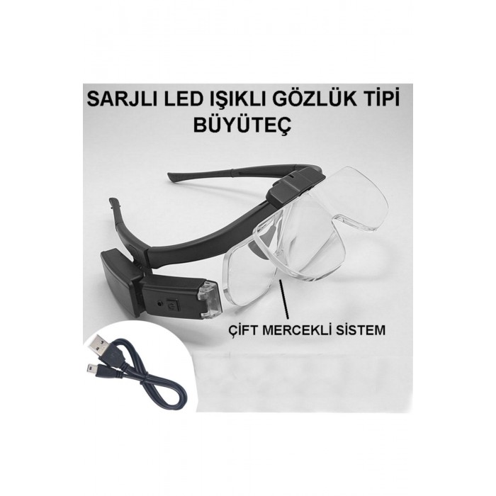 Büyüteç Gözlük Tipi Sarjlı Led Işıklı Kafa Büyüteç 3 Farklı Merçekli Profesyonel Büyüteç