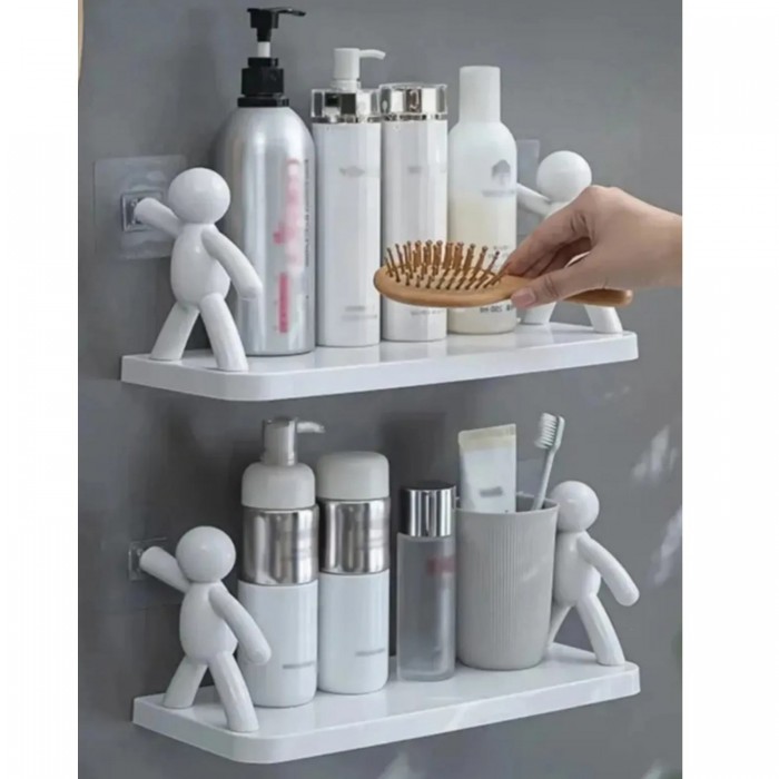 Büyük Boy Yapıskanlı Çöp Adam Şeklinde Organizer Duvar Raf Banyo Rafı Duvar Rafı Mutfak Rafı Baharat