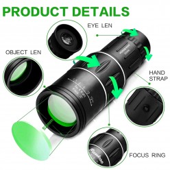16x52 Optik Lens Monoküler Teleskop Dürbün, Gece Görüşlü Avcılık Ve Kamp Dürbünü + Saklama Kılıfı