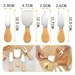 4'lü Bambu Saplı Çelik Peynir Bıçağı Set Çatal Spatula Seti, Sunum Seti Kahvaltı Mutfak Bıçak Seti