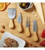 4'lü Bambu Saplı Çelik Peynir Bıçağı Set Çatal Spatula Seti, Sunum Seti Kahvaltı Mutfak Bıçak Seti