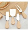 4'lü Bambu Saplı Çelik Peynir Bıçağı Set Çatal Spatula Seti, Sunum Seti Kahvaltı Mutfak Bıçak Seti