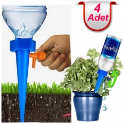 4 Adet 1,5 Litrelik Şişelere Uyumlu Çiçek Saksı Sulama Aparatı Ayar Vanalı Otomatik Damlama Sistemi