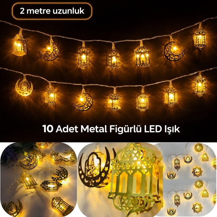 Ramazan Ayına Özel Karışık Figürlü Metal Led Işıklar Süsleme Işığı Pilli Gün Işığı Dekoratif Süs Dek