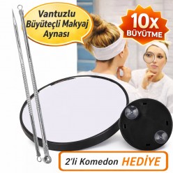 2 Li Komeden Siyah Nokta Temizleme Ve Büyüteçli Ayna Makyaj Aynası Vantuzlu Büyüteçli Ayna 10 X- 9cm