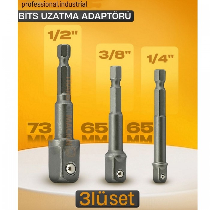 3 Lü Set Bits Uzatma Adaptörü Lokma Tutucu Bits Lokma Adaptörü 1/4-3/8-1/2 Lokmalar İçin Üçlü Set