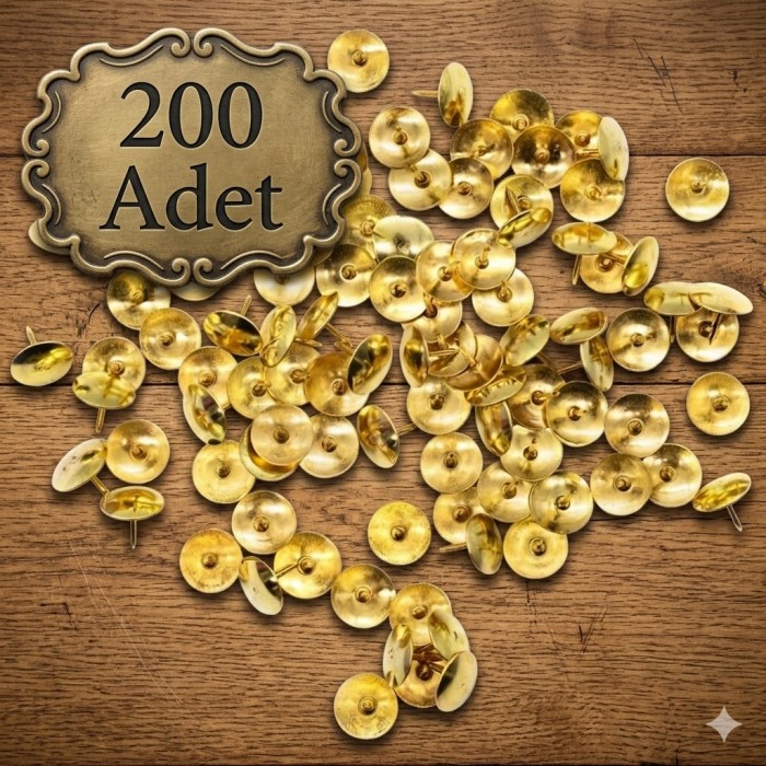 200 Adet Raptiye Metal Raptiye Sarı Raptiye Çivisi Gold Renk Rabtiye Sarı (gold) Renk Dekoratif Çivi