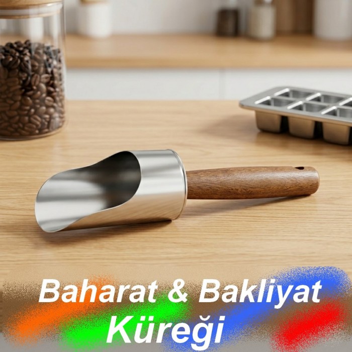 Ahşap Saplı çelik Şık Baharat Kaşığı Küreği Bakliyat Küreği Baharat Küreği 