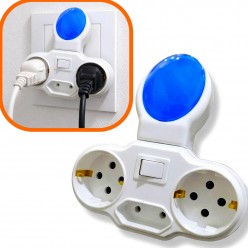 4’ü Bir Arada Gece Lambası 3’lü Golyat Priz | LED Işıklı, Anahtarlı, Mavi Işık, Çoklu Fiş Priz