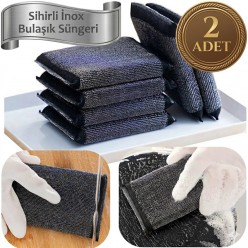 2 ADET Sihirli İnox Paslanmaz Telli Bulaşık Süngeri Güçlü Yağ Çözücü Metal Temizlik Süngeri