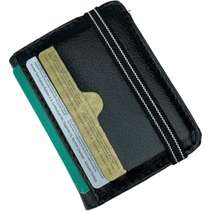 Deri Görünümlü İçi Şeffaf Kartlık & Cüzdan Dik Model 17Kart Alır Kağıt Para Bölmeli Lastikli Cüzdan 