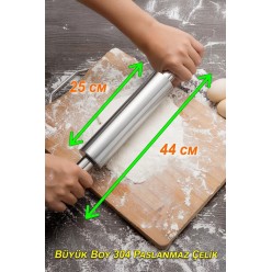 Büyük Boy Paslanmaz Çelik Merdane Ergonomik Döner Saplı Hamur Açma Rulosu Mutfak Şef Yardımcısı