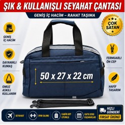 Lacivert Orta Boy Seyahat Çantası 50x27x22 cm El Valizi Spor & Yolculuk Çantası Çok Amaçlı Kullanım