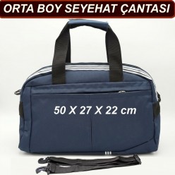 Lacivert Orta Boy Seyahat Çantası 50x27x22 cm El Valizi Spor & Yolculuk Çantası Çok Amaçlı Kullanım