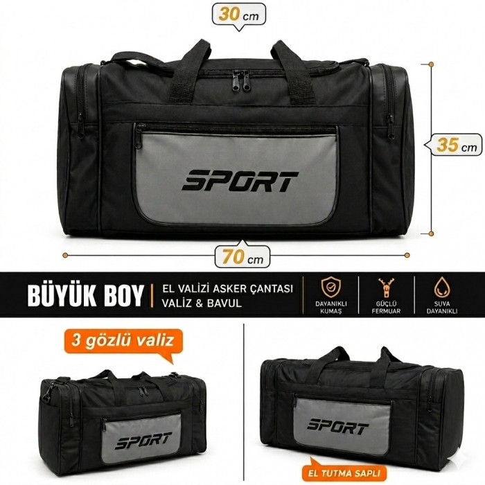 Büyük Boy El Valizi Asker Çantası 70 cm Spor Seyahat Çantası 3 Gözlü Dayanıklı Valiz & Bavul
