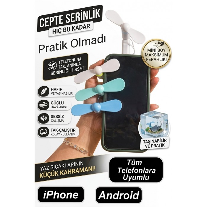 Tüm Telefonlara Uyumlu Cep Vantilatörü Fan Mini Soğutucu Tablet Powerbank İçin Pervane Vantilatör
