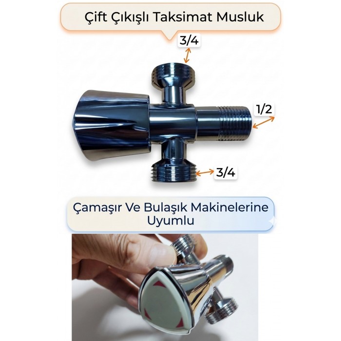 Çift Su Girişli Çamaşır Ve Bulaşık Makine Musluğu Taharet Musluğu Taksimat Musluk