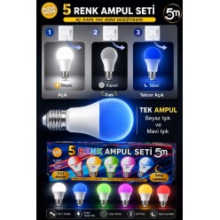 5 ADET Çocuk Odası Gece Lambası Akıllı Gece Lambalı Led Ampul 11w Beyaz +Renkler Tasarruflu Çift Mod