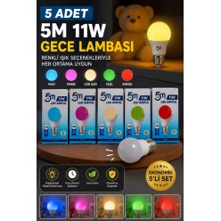 5 ADET Çocuk Odası Gece Lambası Akıllı Gece Lambalı Led Ampul 11w Beyaz +Renkler Tasarruflu Çift Mod