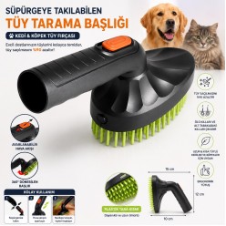 Süpürgeye Takılabilen Kedi Köpek Tüy Toplama Tarağı | Vakumlu Evcil Hayvan Tüy Fırçası | 360° Döner 