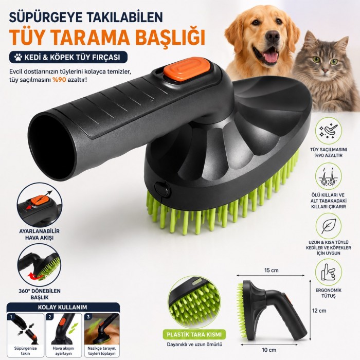Süpürgeye Takılabilen Kedi Köpek Tüy Toplama Tarağı | Vakumlu Evcil Hayvan Tüy Fırçası | 360° Döner Süpürgeye Takılabilen Kedi Köpek Tüy Toplama Tarağı | Vakumlu Evcil Hayvan Tüy Fırçası | 360° Döner