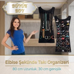 Siyah Elbise Şeklinde Takı Organizeri Çift Taraflı Takı Düzenleyici Askılı Küpe Kolye Bileklik Toka 