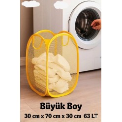 Büyük Boy Katlanabilir Oyuncak Filesi ve Çamaşır Sepeti 70cm Çok Amaçlı File Hurç Kirli Çamaşır Sepe