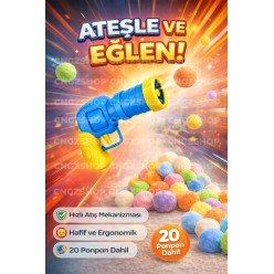 Oyuncak Peluş Ponpon Top Atan Fırlatan Ponpon Tabancası 30 Adet Ponponlu Oyun Oyun Topu 20 Adet Pluş