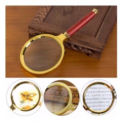 9 Cm Gold Dekoratif El Tipi Büyüteç 10x Büyütme 90mm Cerçeveli Tutma Saplı Okuma Tamir Büyüteçi 17cm