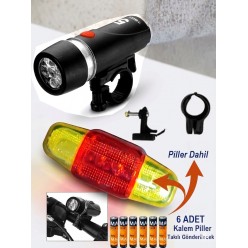 6 Adet Pil Dahil Bisiklet Lambası Ve Stop Lambası Takımı Ön Arka 5 Led Ön Far 5 Led Arka Stop Lambas