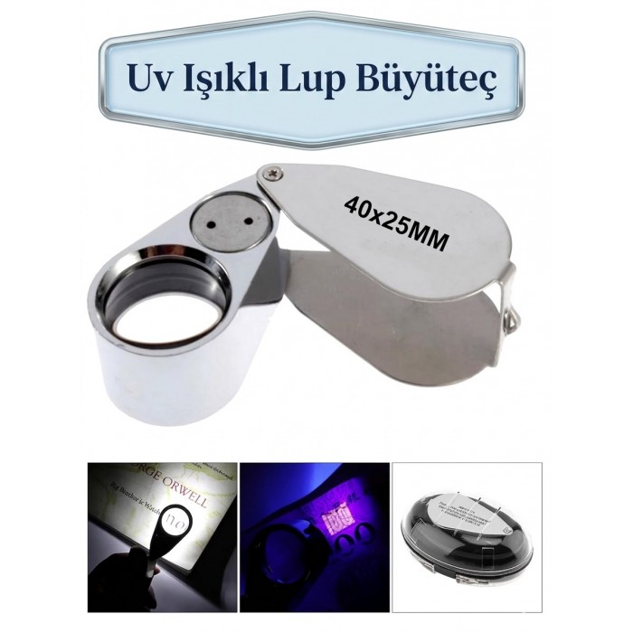40x25 Mm Özel Kutulu Led Ve Uv Işıklı Lup Büyüteç Lup Mercek Kuyumcu Büyüteci Saatci Tamirci Büyüteç