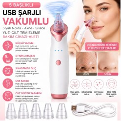 5 Başlıklı Şarjlı Vakumlu Siyah Nokta Akne Sivilce Clean Yüz Cilt Temizleme Bakım Cihazı Aleti Vakum