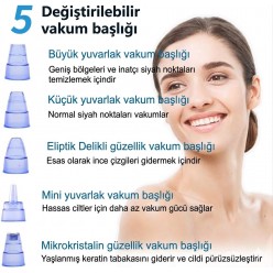 5 Başlıklı Şarjlı Vakumlu Siyah Nokta Akne Sivilce Clean Yüz Cilt Temizleme Bakım Cihazı Aleti Vakum