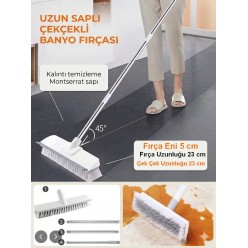 Sihirli Çekçekli Fayans Fırçası 108 cm Uzun Saplı Banyo Balkon Yer Temizleme Fırçası Çekpaslı Zemin 