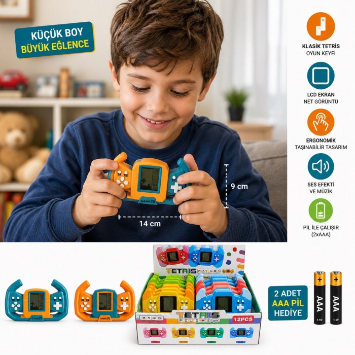 1 Adet Nostaljik Mini Tetris Yarasa El Oyun Konsolu 14x9 cm2 Adet Pil Hediyeli |Taşınabilir El Oyunu
