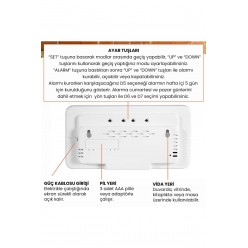 Hd Led Ekranlı Pilli Adaptörlü 2 Alarmlı Sıcaklık Tarih Göstergeli Mavi Beyaz Duvar Masa Saati Fonks