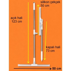 Teleskopik Cam Sileceği 123 Cm Uzayan Sap 50 Cm Silikon Çekçek Oynar Başlıklı Fayans Cam Temizleme A