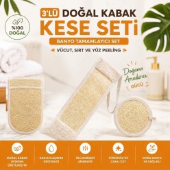 3’lü Set Banyo Kese Banyo Lif Doğal Kabak Kesesi Banyo Tamamlayıcı Set – Vücut, Sırt Ve Yüz Peelingi