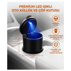 Araç Içi Işıklı Küllük Işıklı Kapaklı Araba Küllüğü Oto Küllük Siyah Araç İçi Küllük Kül Tablası