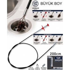 2 Metre Kıskaçlı Lavabo Açma Teli Tıkalı Banyo Lavabo Deliği Gider Boru Açma Teli (4 Kıskaçlı)