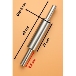 40 Cm Paslanmaz Metal Çelik Merdane Ergonomik Kulplu Çelik Profesyonel Hamur Açma Merdanesi Oklava